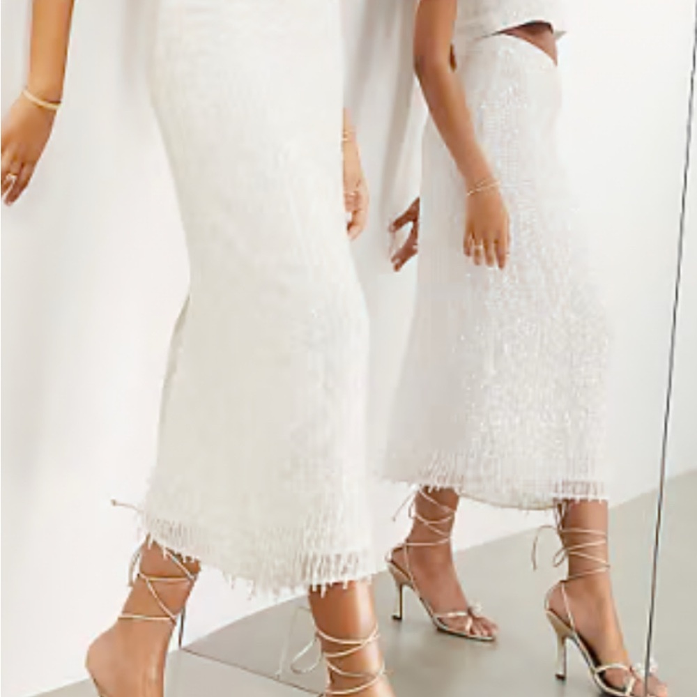 ASOS EDITION sequin pencil midi skirt in ivory